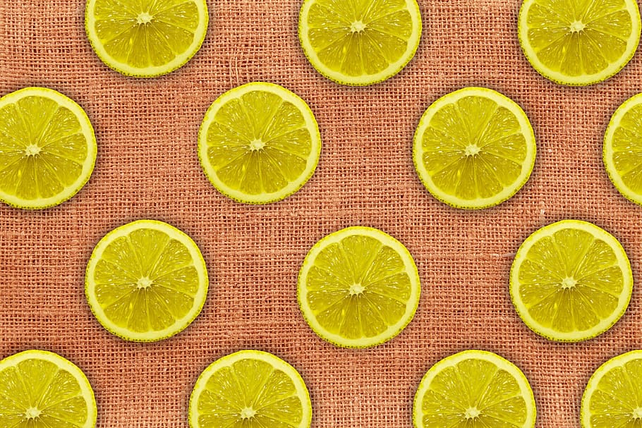 lemons, discs, fruit, burlap, texture, pattern, background HD wallpaper