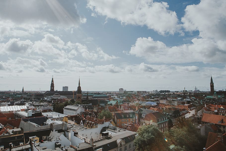 denmark, københavn, the round tower, sun, copenhagen, houses, HD wallpaper