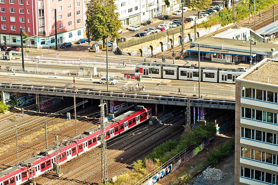 architecture, bridge, building, city, cityscape, train, railway HD wallpaper