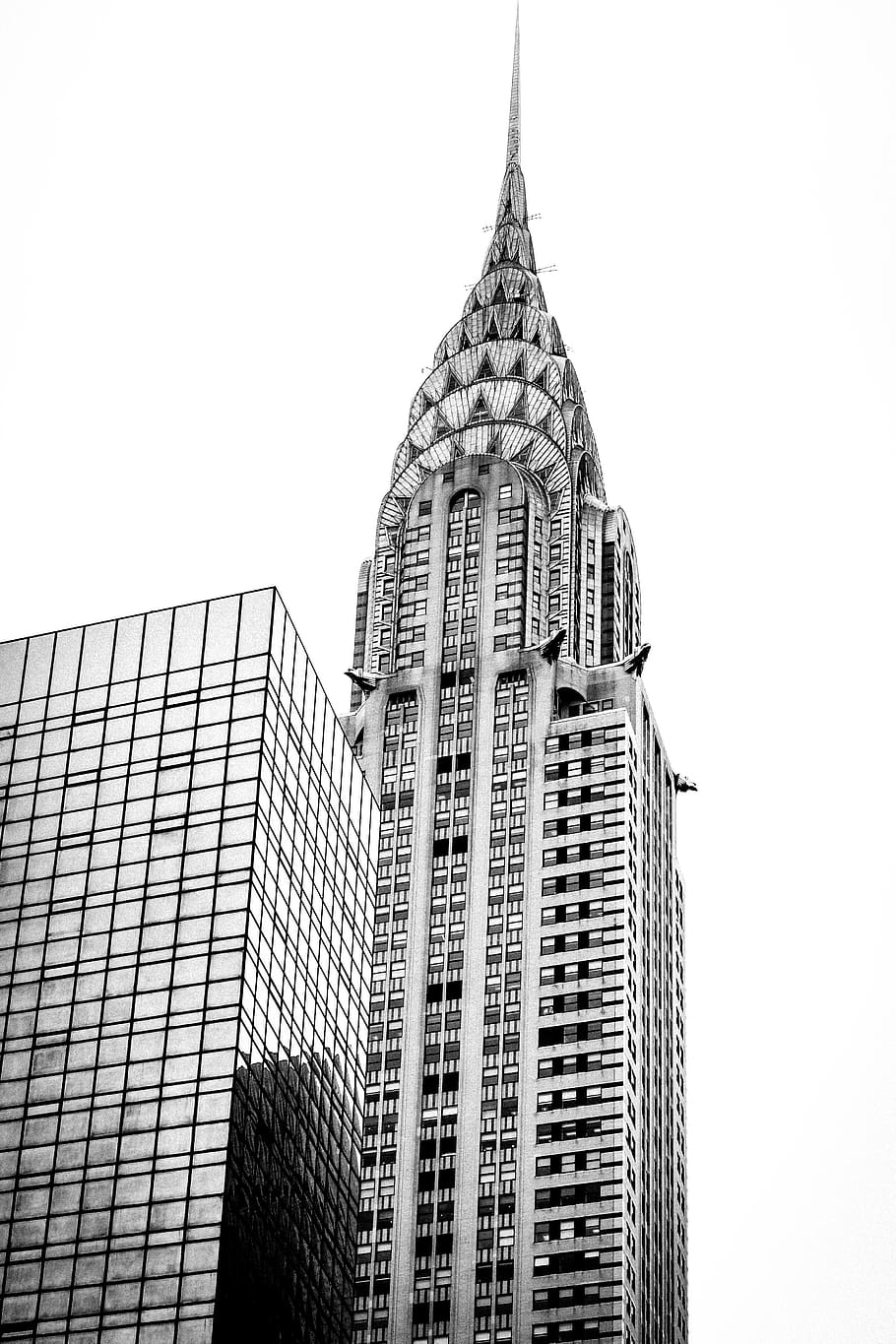 united states, new york, chrysler building, black and white