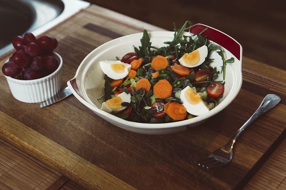 vegetable, salad, food, egg, grape, fruit, restaurant, bowl HD wallpaper