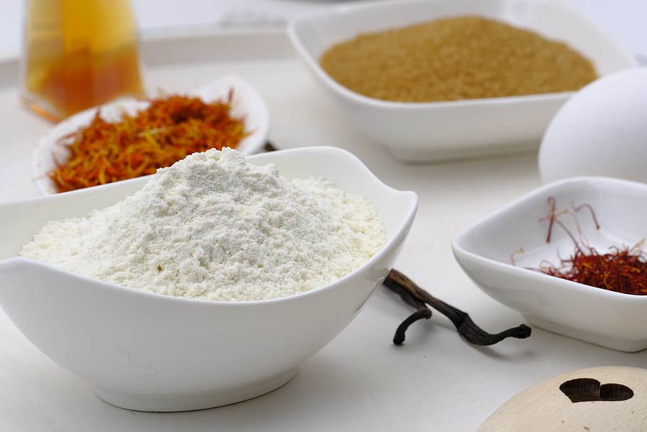 bake, cook, spices, flour, saffron, zucher, cane sugar, egg HD wallpaper