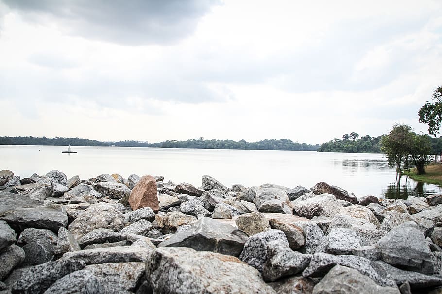 texture, rocks, water, white tones, perspective, scenery, landscape HD wallpaper