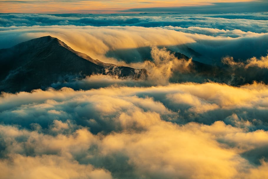 mountain with clouds, cloud - sky, beauty in nature, scenics - nature HD wallpaper