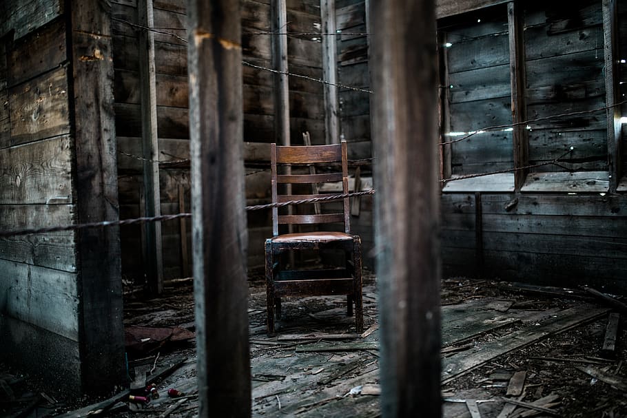 landscape, woods, chair, empty, dark, old, room, abandoned HD wallpaper