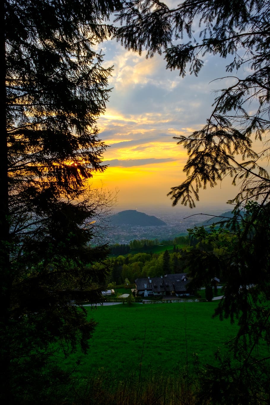 salzburg, austria, sun, gaisberg, nature, mountains, sky, tree, HD wallpaper