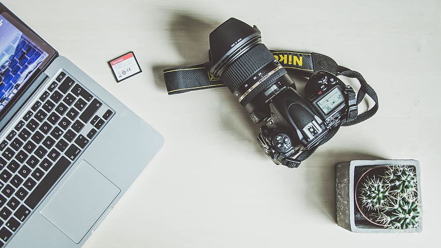 camera, table, cactus, notebook, hipster, topdown, technology HD wallpaper