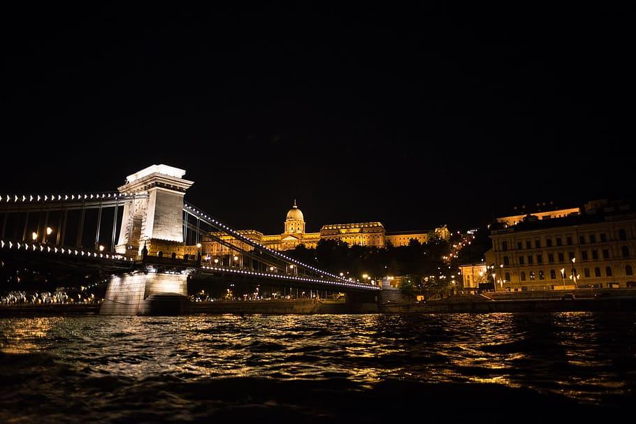 Bridge Near Buildings at Night, architecture, capital, castle HD wallpaper