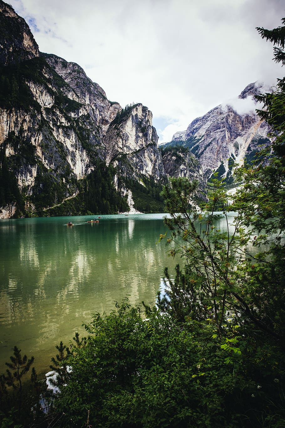 Body of Water Surrounded by Mountains, alps, beautiful, clouds HD wallpaper