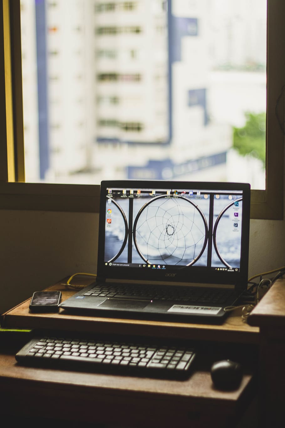 Turned on Laptop on Desk, cellphone, computer keyboard, connection HD wallpaper