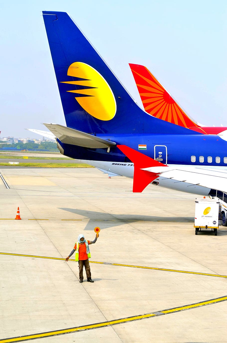 modern airplane taking off airport runway against clouds sky background.  Panorama of departing passenger plane and runway. Perspective view of jet  aircraft arriving to airport. Air travel wallpaper Photos | Adobe Stock