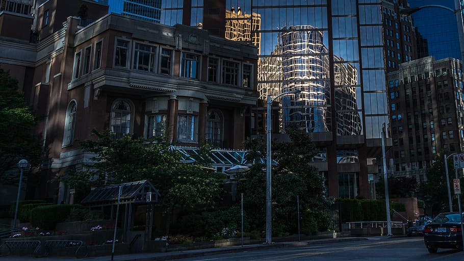 vancouver, canada, mirroring, dusk, old architecture, skyline HD wallpaper