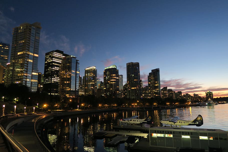 canada, vancouver, evening, mood, reflection, architecture HD wallpaper