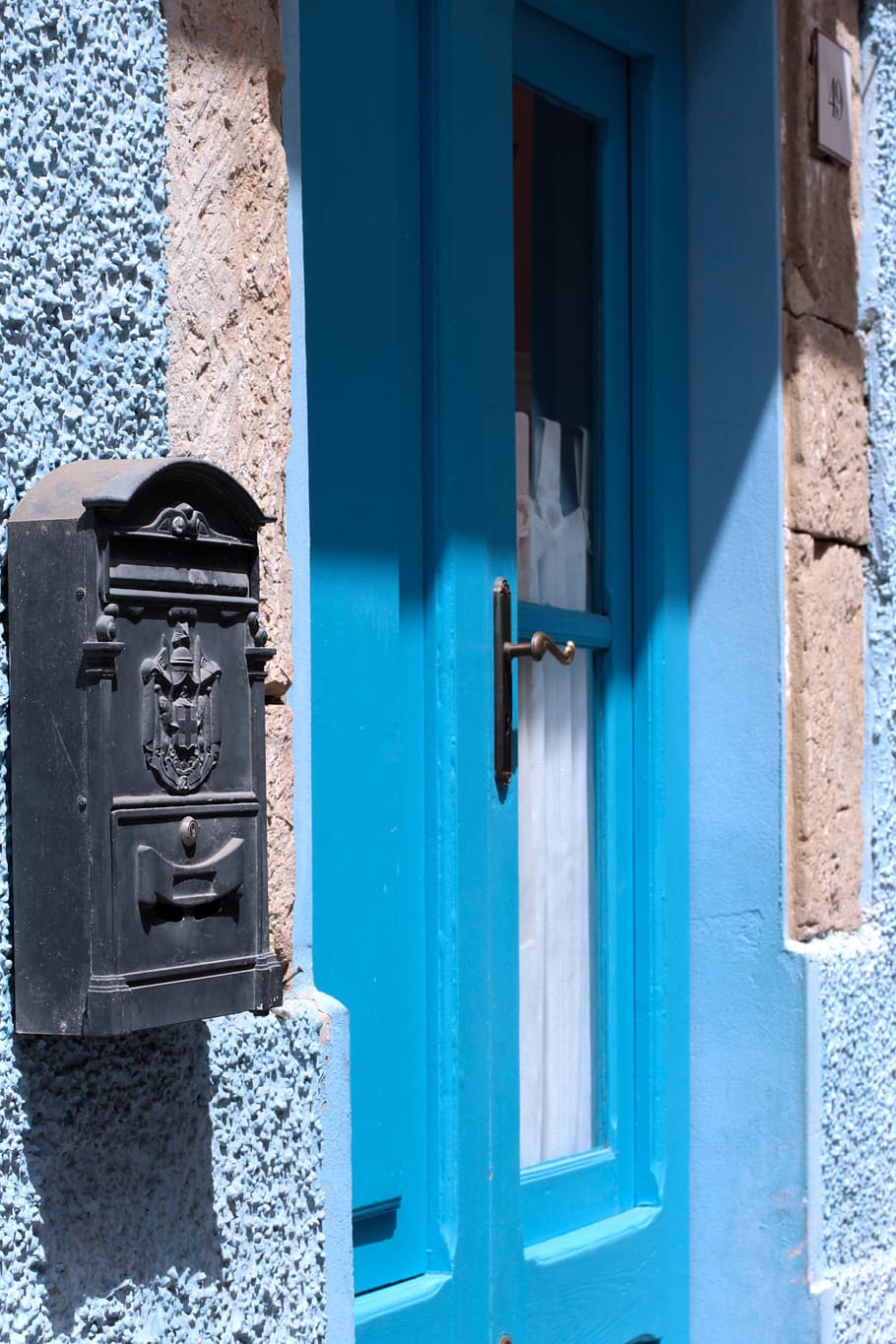 carloforte, blue, turquoise, door, landscape, mail, viale, holidays, HD wallpaper