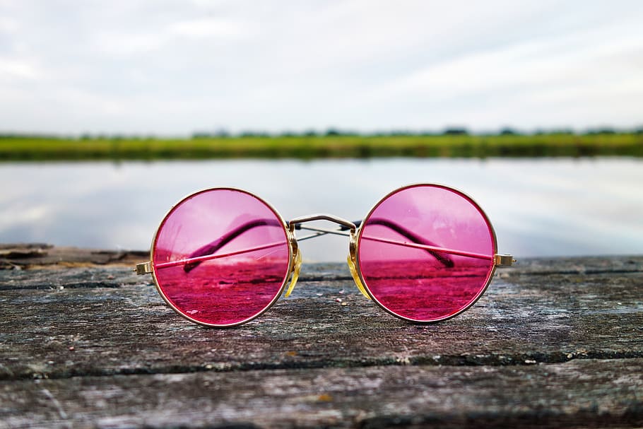 glasses, eye, lens, frame, pink glasses, sight, vision, john lennon, HD wallpaper