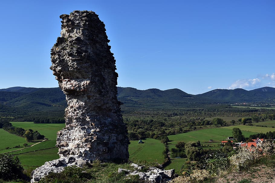 mountains, forest, walls, column, buildup, residual, rom, route HD wallpaper