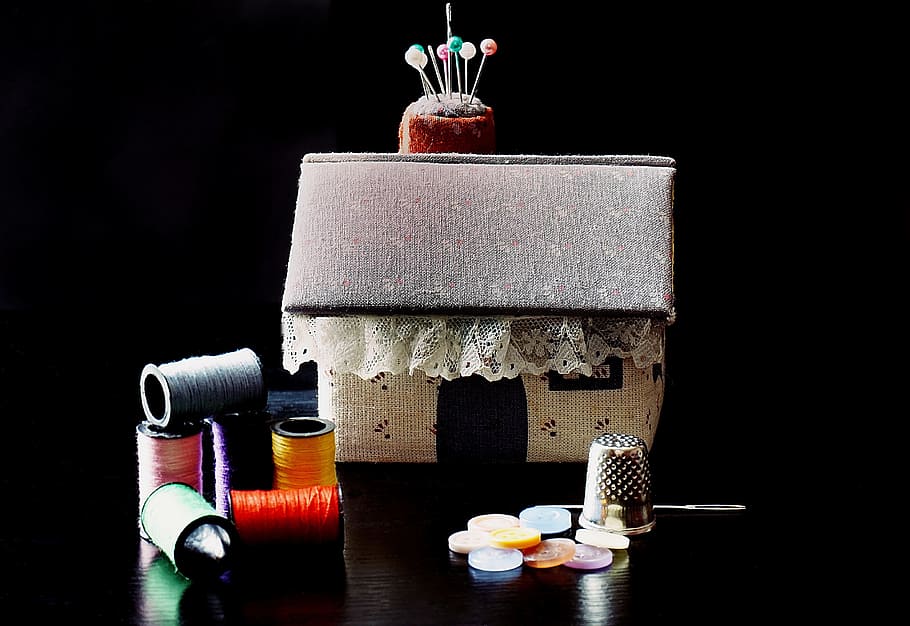 sewing, cotton thread, sewing thread, cotton reels, buttons HD wallpaper