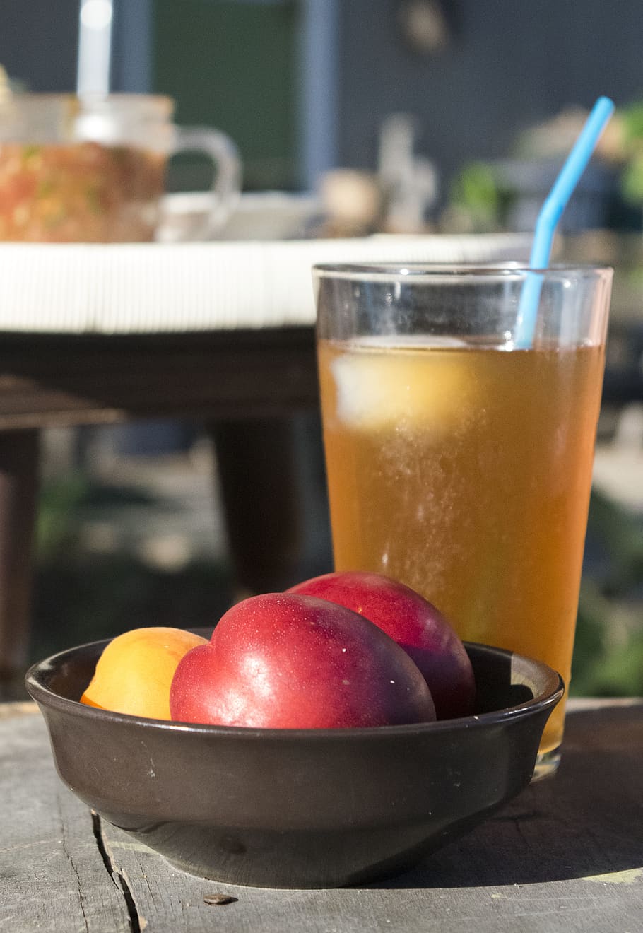 iced tea, summer, fruit, sunny, macro, peaches, nectarines, HD wallpaper