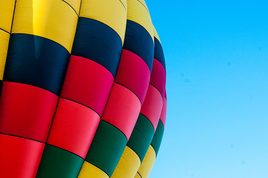 multi-colored hot air balloon, multi colored, blue, air vehicle HD wallpaper