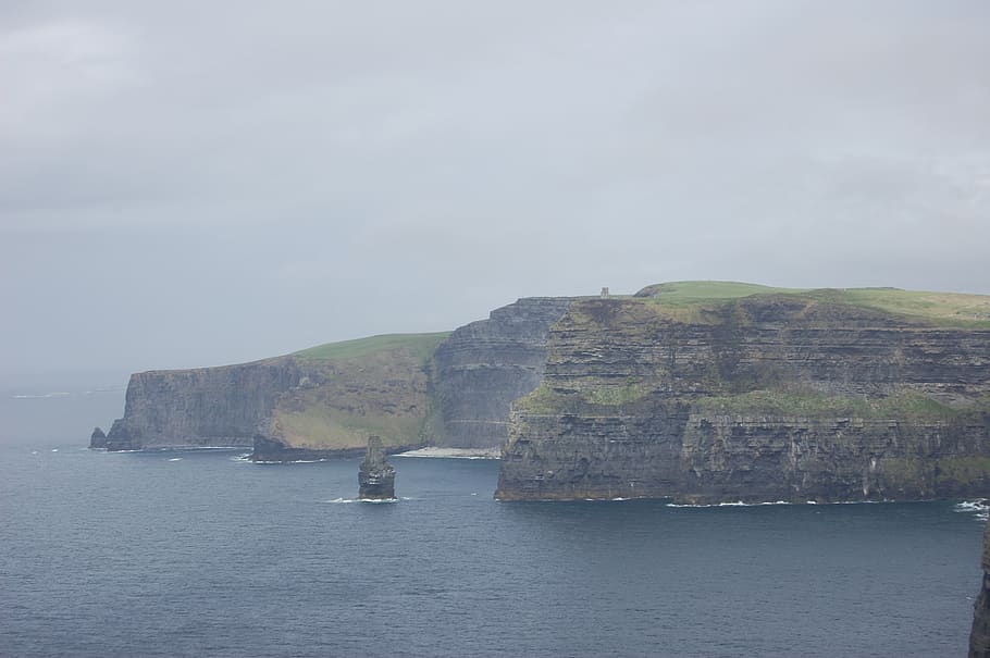 ireland, cliffs of moher, ocean, mist, water, sea, sky, beauty in nature, HD wallpaper