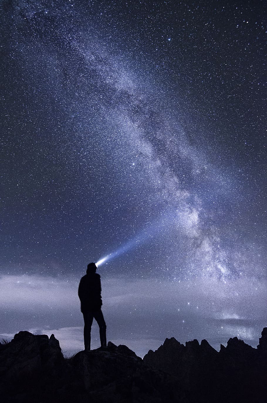 Silhouette of Man Standing on Mountain during Night, adventure HD wallpaper