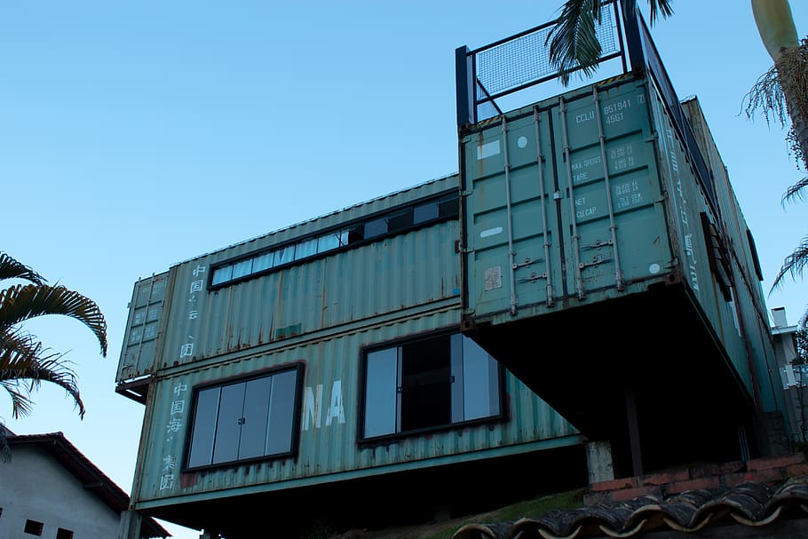Gray Containerized Housing Unit, abandoned building, architecture HD wallpaper