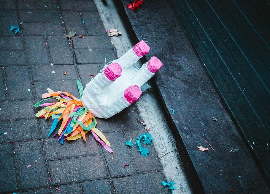 pinata on floor, high angle view, multi colored, footpath, no people HD wallpaper
