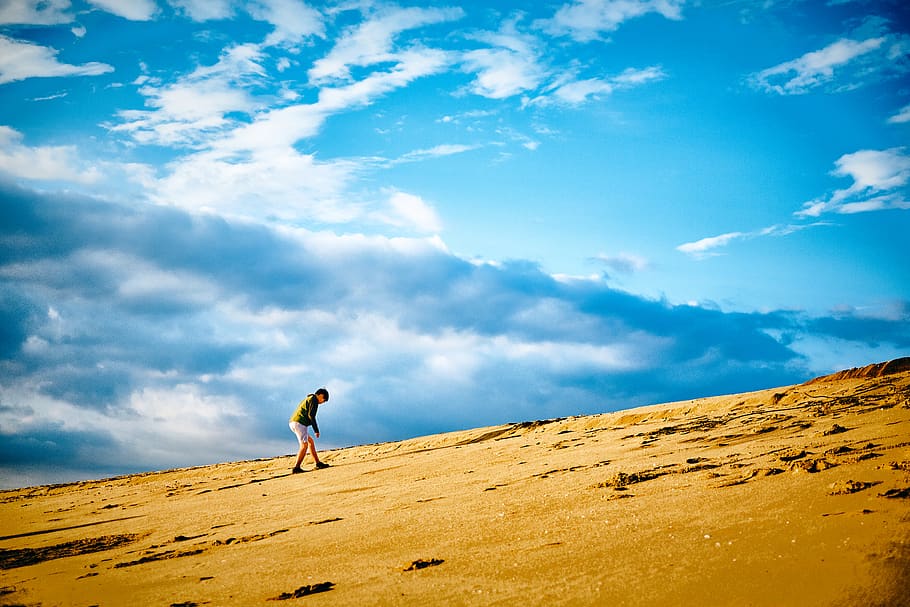 person on desert, nature, soil, outdoors, united states, huntington beach HD wallpaper
