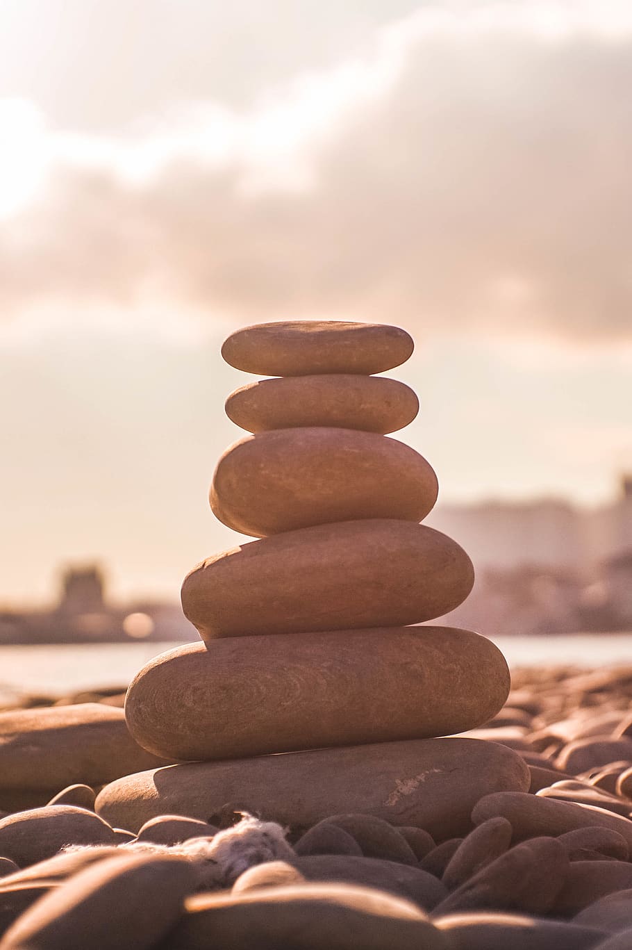 stone, tower, sunset, zen, stack, rock, stone - object, solid HD wallpaper