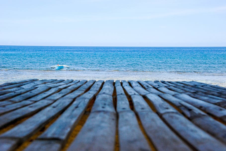 philippines, bolinao, patar beach, boat, sea, horizon over water, HD wallpaper