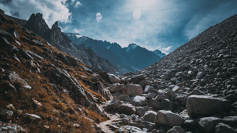 gray rock on mountain, sky, cloud - sky, scenics - nature, mountain range HD wallpaper