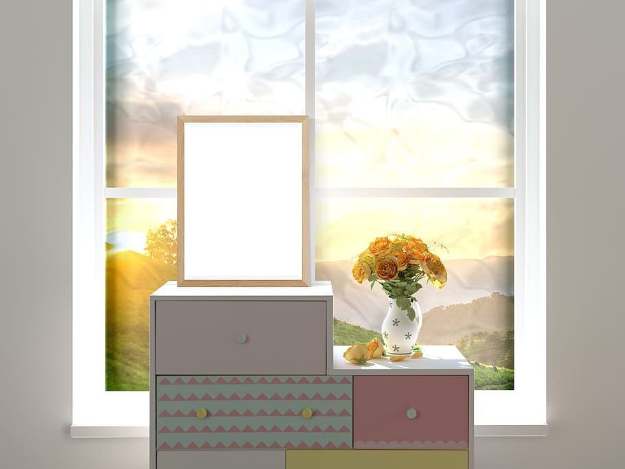interior, frame, poster, flower, desk, window, indoors, transparent HD wallpaper