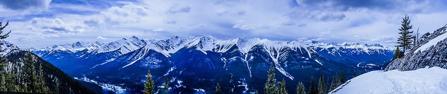 canada, sulphur mountain, forest, snow, banff, pano, cold, landscape, HD wallpaper