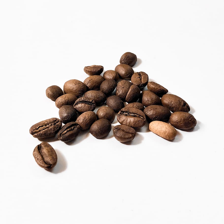 brown coffee beans, white background, food and drink, coffee - drink HD wallpaper