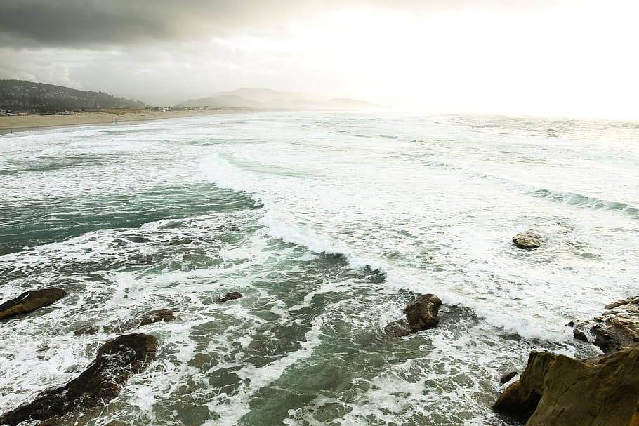 ocean, coast, waves, sea, foam, oregon, water, beauty in nature HD wallpaper