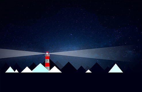 Lighthouse and Icebergs at Night - Illustration with Copyspace HD wallpaper