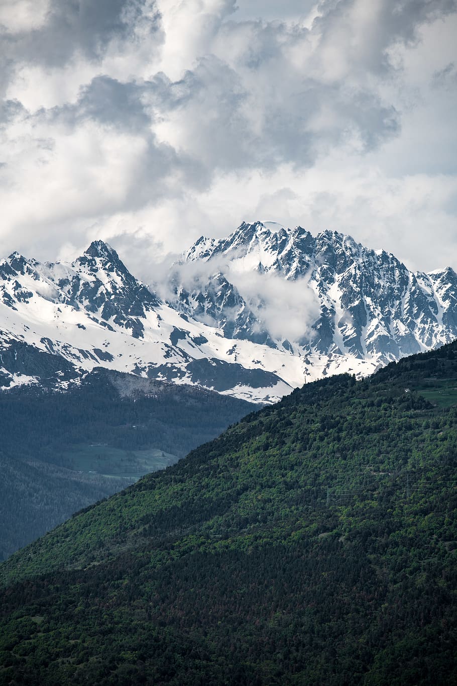 Mountain Under White Clouds, altitude, bird's eye view, cloudy HD wallpaper
