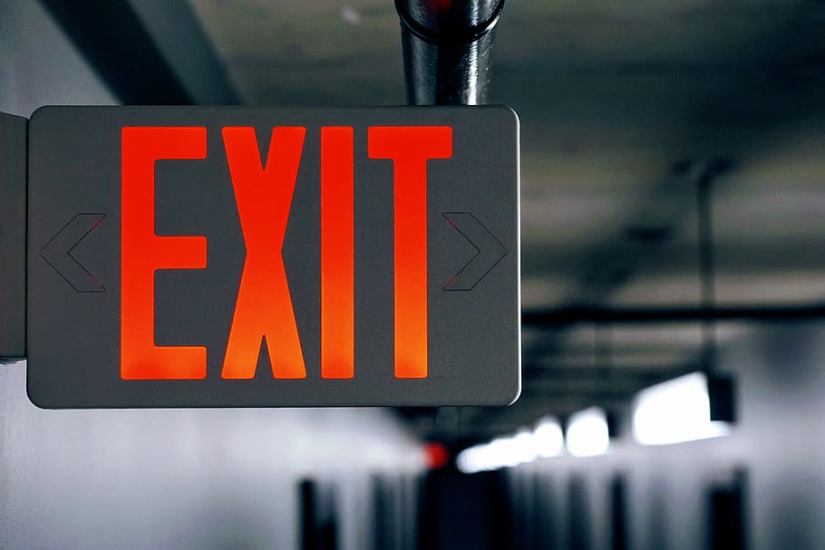exit, sign, hallway, exit sign, emergency, emergency exit, red HD wallpaper