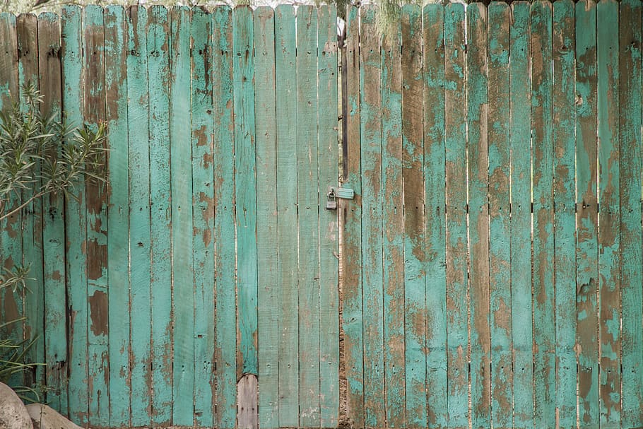 teal wooden gate, backgrounds, full frame, old, wood - material HD wallpaper