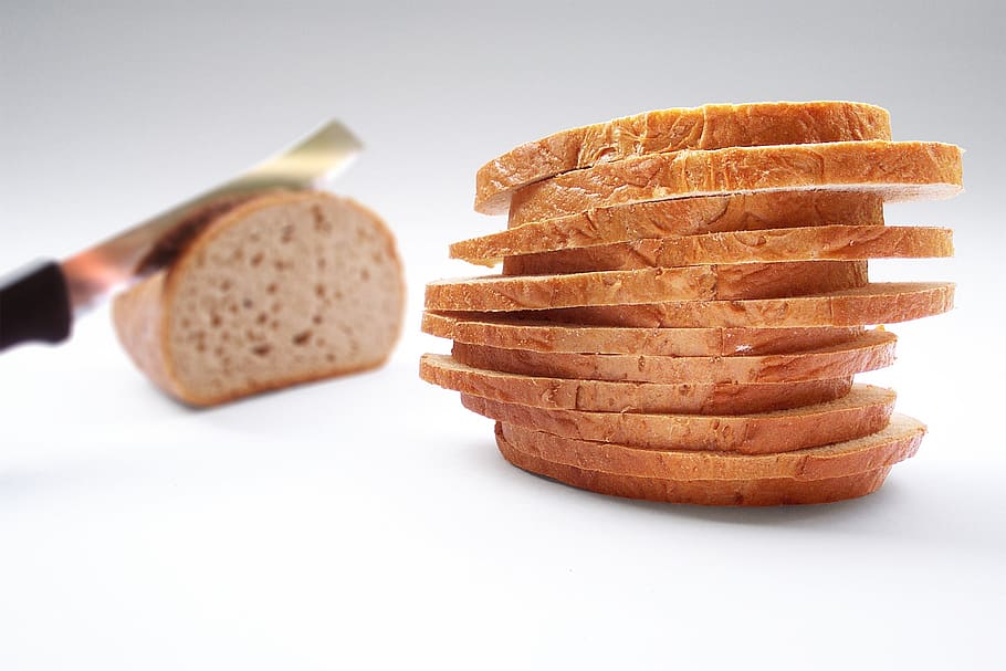 Stack of Wheat Sliced Bread on Top of White Surface, food, macro HD wallpaper