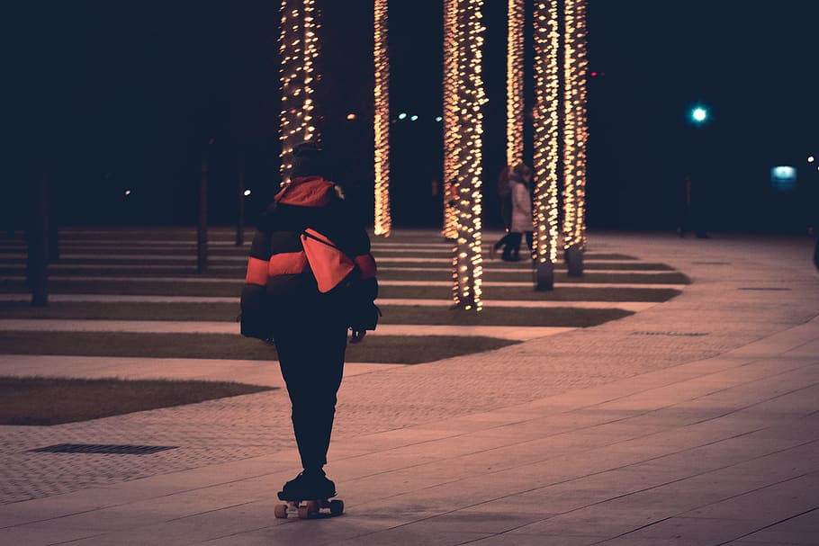 human, person, pedestrian, lighting, sport, skateboard, sports HD wallpaper