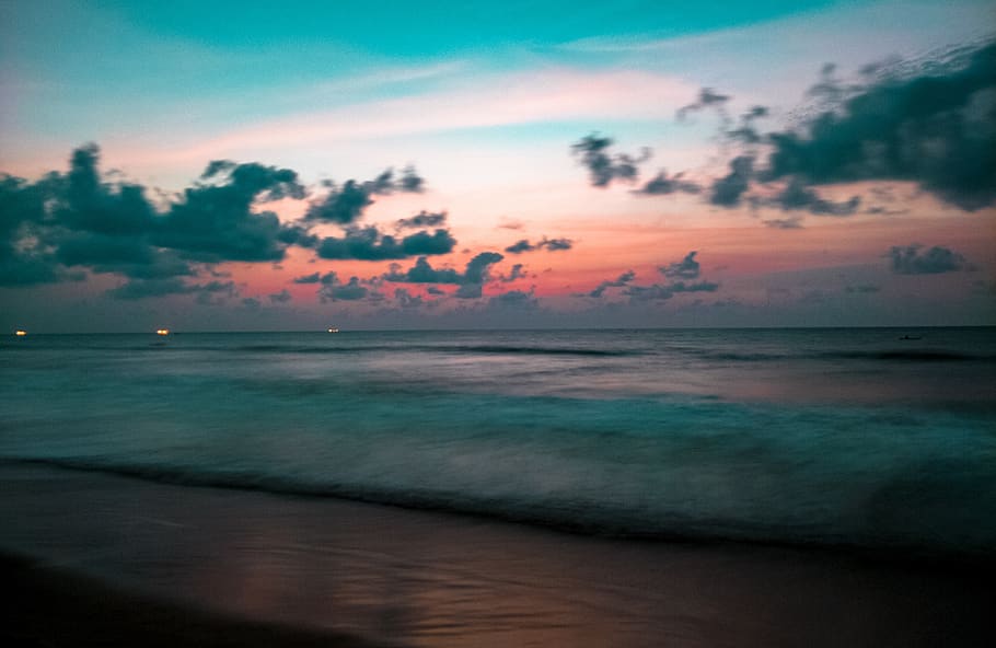nature, outdoors, sky, ocean, water, sea, dawn, red sky, sunset HD wallpaper