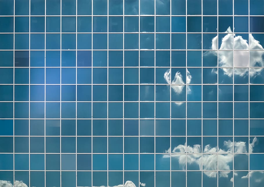 blue and white clouds illustrationb, light, building, office building HD wallpaper