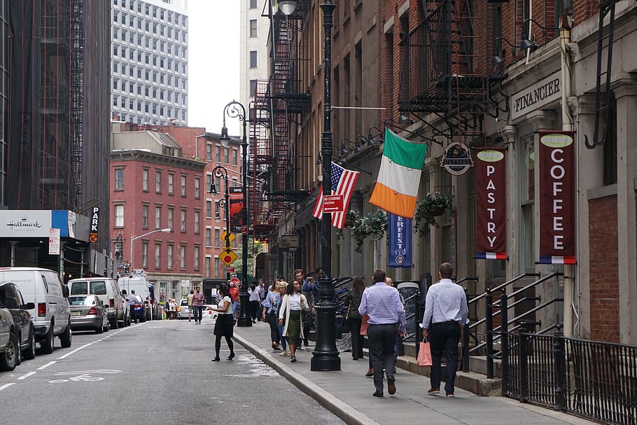 people walking beside building, person, human, pedestrian, car HD wallpaper