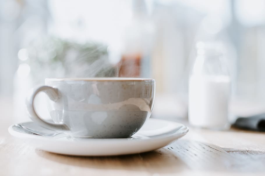 white ceramic teacup on round white saucer, coffee, milk, cafe HD wallpaper
