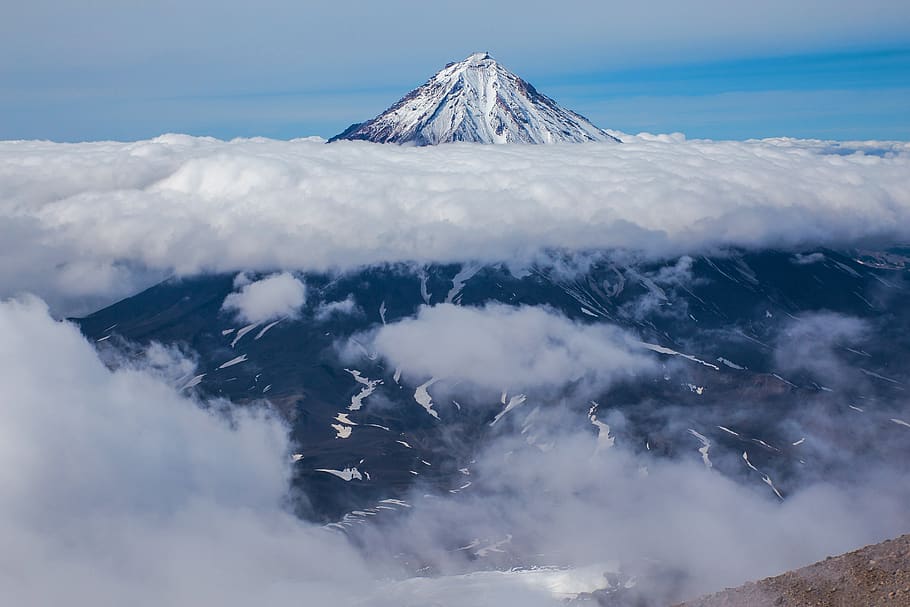 snow, mountain, no one, panoramic, nature, cloud, winter, volcano HD wallpaper