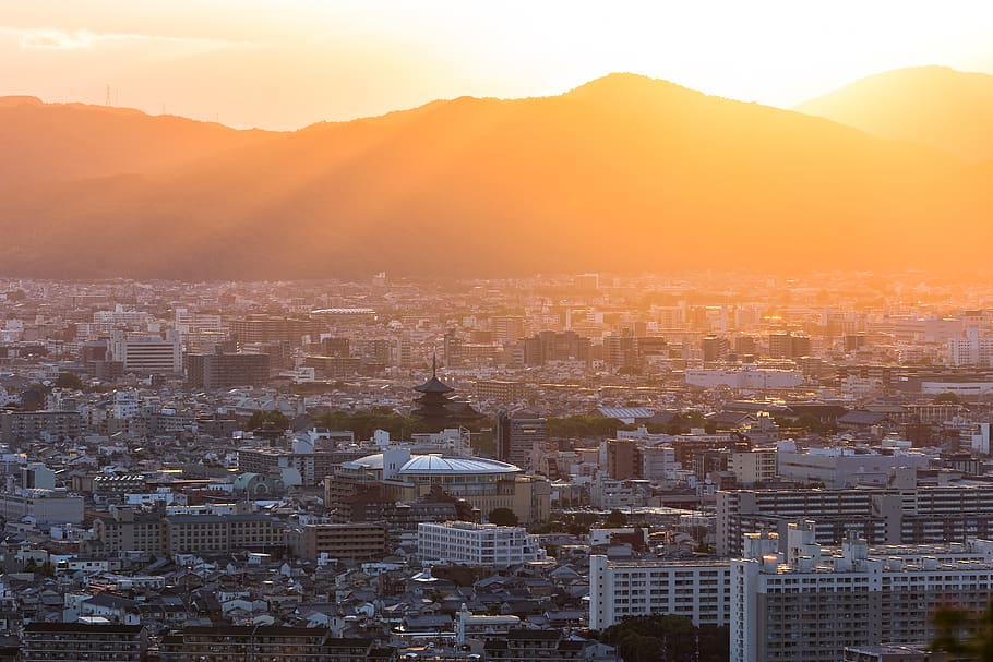 japan, kyōto-shi, fushimi inari trail, mountains, hills, sunset, HD wallpaper