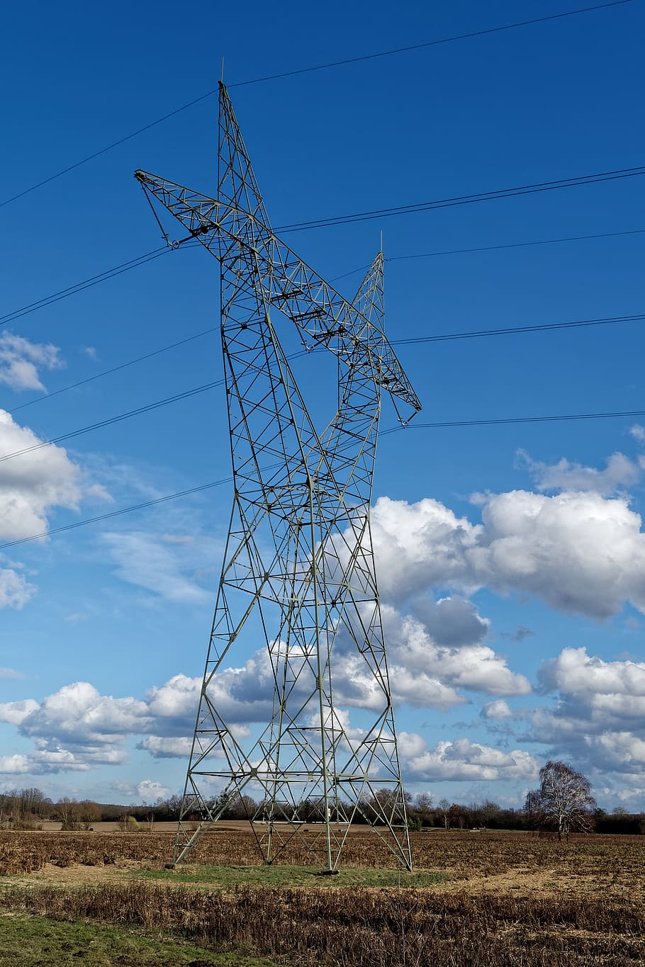 strommast, current, pylon, electricity, power line, clouds HD wallpaper