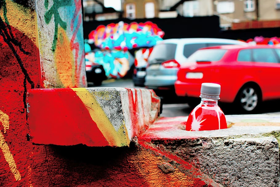 ireland, dublin, bottle, wall, colourful, graffiti, cars, street HD wallpaper