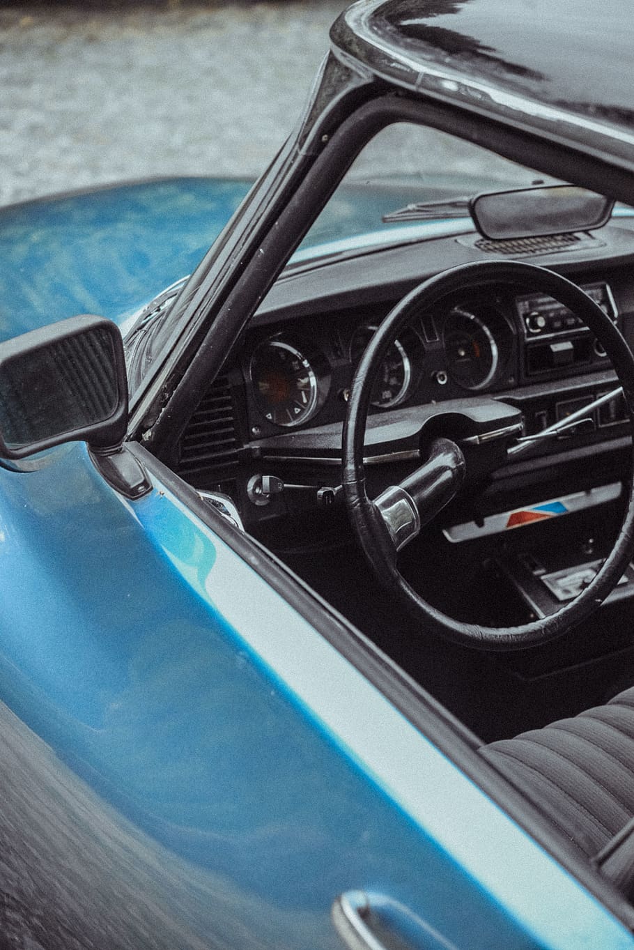 blue vehicle, transportation, control panel, dashboard, close-up HD wallpaper